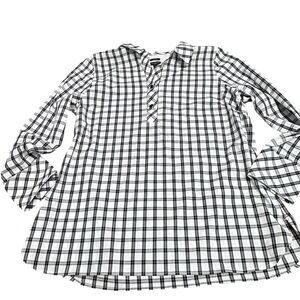 Talbots‎ Petites Black & White Plaid women’s Tunic Blouse 12P Non-Iron